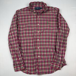 Polo Ralph Lauren Custom Fit Shirt Mens Medium Pink Green Plaid Long Sleeve M